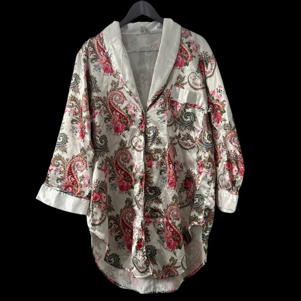 Kathryn Floral‎ Button Night Shirt Sz M